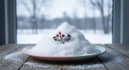 Snowy Delight - A Winter Dessert with Holly Berries.