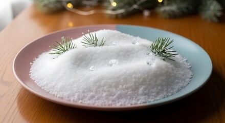 Winter Wonderland - Plate of Snow with Evergreen Sprigs.