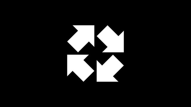 A simple motion graphic of four arrows expanding outward, symbolizing fullscreen, growth, or expansion.