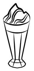 Outline illustration of a milkshake glass with whipped cream, ideal for coloring pages or vector designs.
