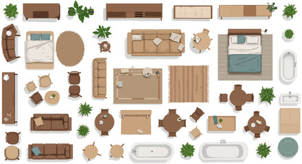 interior design furniture layout a birds-eye view illustrating room arrangements showcasing space planning and furniture placement options for architects © dinirahmawati