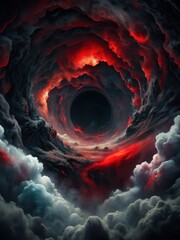 Dark abyss with swirling black and red clouds