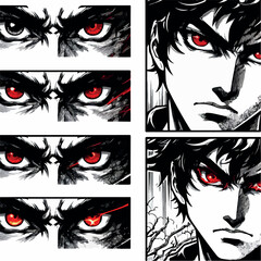 Anime red eyes expression set intense manga style vector illustration
