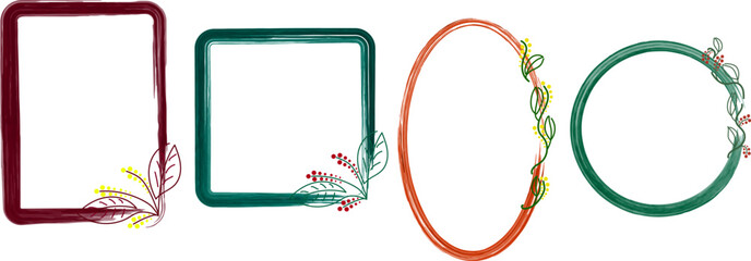 Watercolor frames with floral ornaments, set of 4 pieces