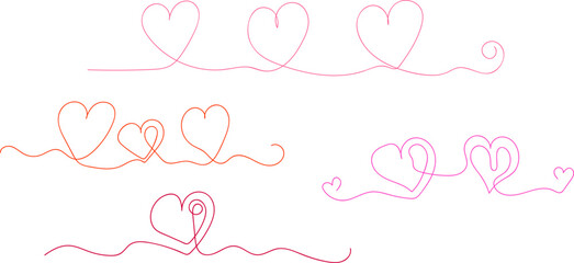 hearts with a one line draw, a set of elements