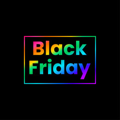 Modern colorful Black Friday typography design with neon gradient effect on black background, perfect for sale promotions, banners, and ads