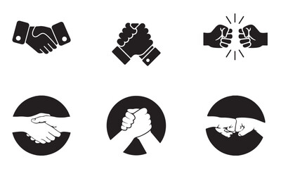Handshake and partnership icon set symbolizing teamwork, agreement, and cooperation in business
