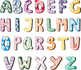 Multicolored hand-drawn font for school desing