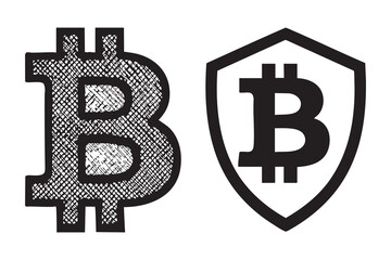 Bitcoin logo in black and white silhouette vector design