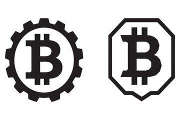Bitcoin logo in black and white silhouette vector design