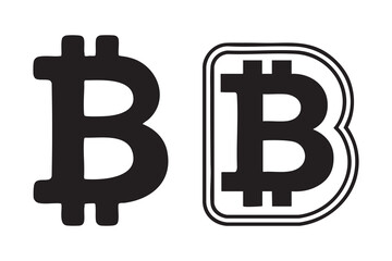 Bitcoin logo in black and white silhouette vector design