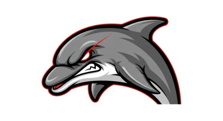 Aggressive Gray Dolphin with Red Outlines Isolated on White Background Contains Watermark
