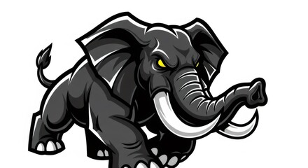 Aggressive Gray Elephant with Yellow Eyes Running in White Background Vector Illustration
