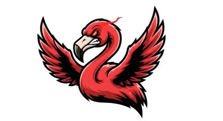 Angry Pink Flamingo with Outstretched Wings and Fiery Accent on White Background Illustration