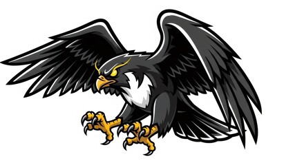 Digital Illustration of Gray and White Hawk with Black Feathers and Sharp Yellow Talons Against a White Background Pixel Art Style