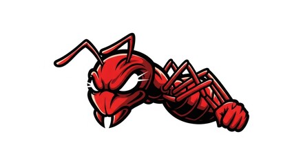 Red Ant Cartoon Illustration with Angry Expression on White Background