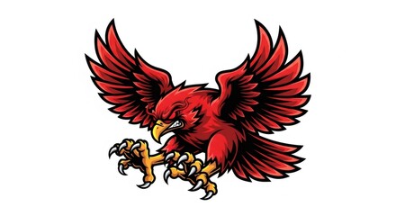 Red Bird of Prey with Sharp Claws Spreading its Wings in an Aggressive Stance on White Background Animation Graphic Asset