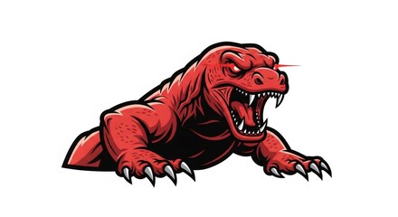 Red Scaled Reptilian Creature with Sharp Teeth and Claws Isolated on White Background Staring Aggressively with Glowing Red Eyes in Pixel Art Style