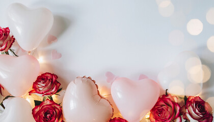 Valentine’s Day Decoration with Heart Balloons and Red Roses