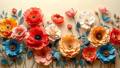 Fototapeta premium Colorful Paper Flowers: Artistic Floral Arrangement for Decoration and Design