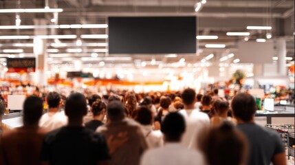 Crowd of shoppers navigating busy retail space during holiday sa