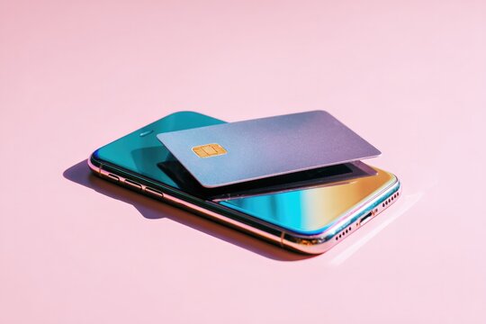 Shiny smartphone with card showcases modern online shopping conv