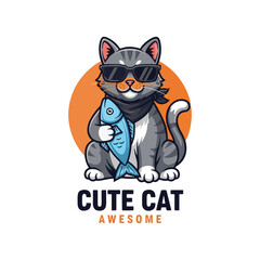 Vector illustration of a cute cat with lettering 