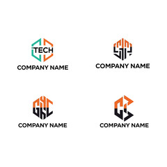 Four Hexagonal Logos Featuring Abstract Lettering for Tech and Corporate Branding.