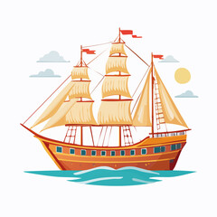 Majestic Tall Ship on a Stylized Voyage Across Calm Seas with Sunlit Skies
