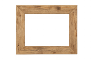 Empty wooden picture frame creating a rustic border for art, memories, or text, with a transparent isolated background