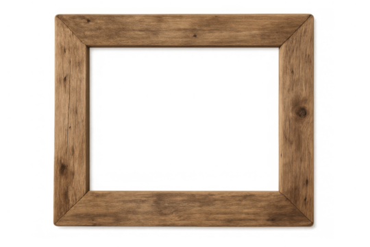 Rustic wooden picture frame border on transparent background, offering space for images, text, or artwork to be inserted