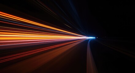 Abstract visual of increasing forward motion, showing dynamic energy trails building speed and intensity across a dark background ,energy ,futuristic ,curve