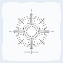 Abstract Geometric Compass Rose Illustration with Thin Lines and Circular Accents