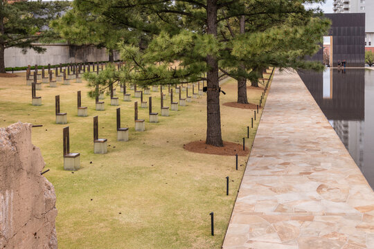 Oklahoma City, OK, US - April 10, 2022: Memorial to the bombing of the Murrah Federal Building that was blown up in a domestic terrorism event in 1995.