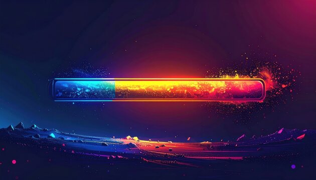 Digital loading bar with vibrant colors, sparks and background