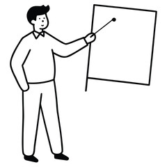 Man pointing at a blank presentation board