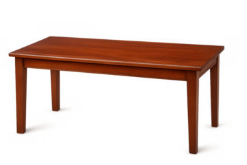 Wooden dining table with a rich mahogany finish, isolated on a transparent background, ready for product placement