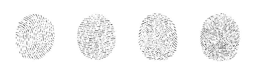 fingerprints isolated on white vector illustration. different black fingerprints, Engraved fingerprint pattern collection for security and design projects