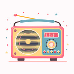 Charming retro radio illustration evoking nostalgia with pastel hues and playful design