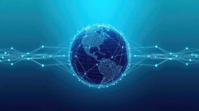 Global network connecting the world with digital technology and innovation, blue design