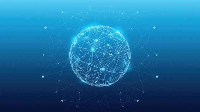 Stunning digital sphere with network connections on vibrant blue background design - Powered by Adobe