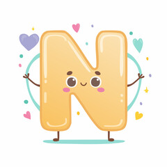Adorable animated letter N character illustration with delightful pastel decorations