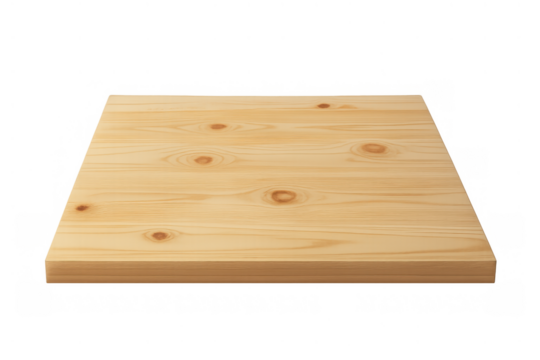 Empty wooden table counter or shelf with natural light wood grain texture showing on a transparent background