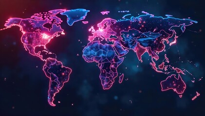 A diverse array of interconnected digital nodes forming a global network, symbolizing the interconnectedness of the modern world and international communication ,  data center,  communication