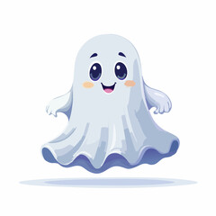 Whimsical friendly ghost illustration casting a soft shadow with cartoon character style