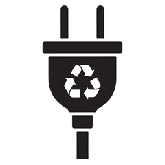 Obraz premium Black Electric Plug Icon with White Recycling Symbol on White Background power plug electricity