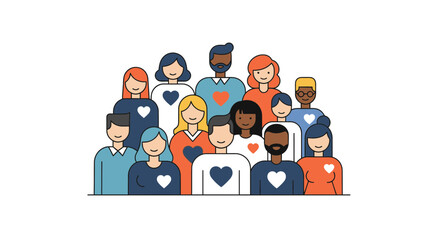 Diverse group of people expressing love and unity, showcasing community spirit and heartwarming connections, perfect for social impact campaigns and charity drives