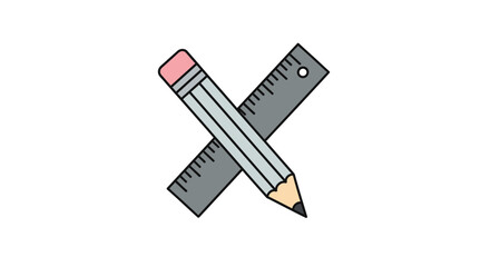 Obraz premium Precise design tools: A modern pencil and ruler in an artful crossed composition, perfect for education, architecture, and creative projects, originally vector