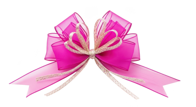 Pink ribbon bow isolated on transparent background for gift wrapping