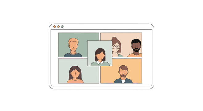 Diverse team connecting through video call, modern virtual meeting showcasing collaboration and communication, ideal for remote work and online conferences